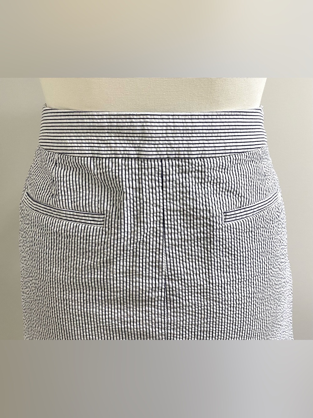 J Crew Womens 6 Navy Blue White Stripe Skirt Boho Y2K Summer Fisherman Preppy - Picture 5 of 13